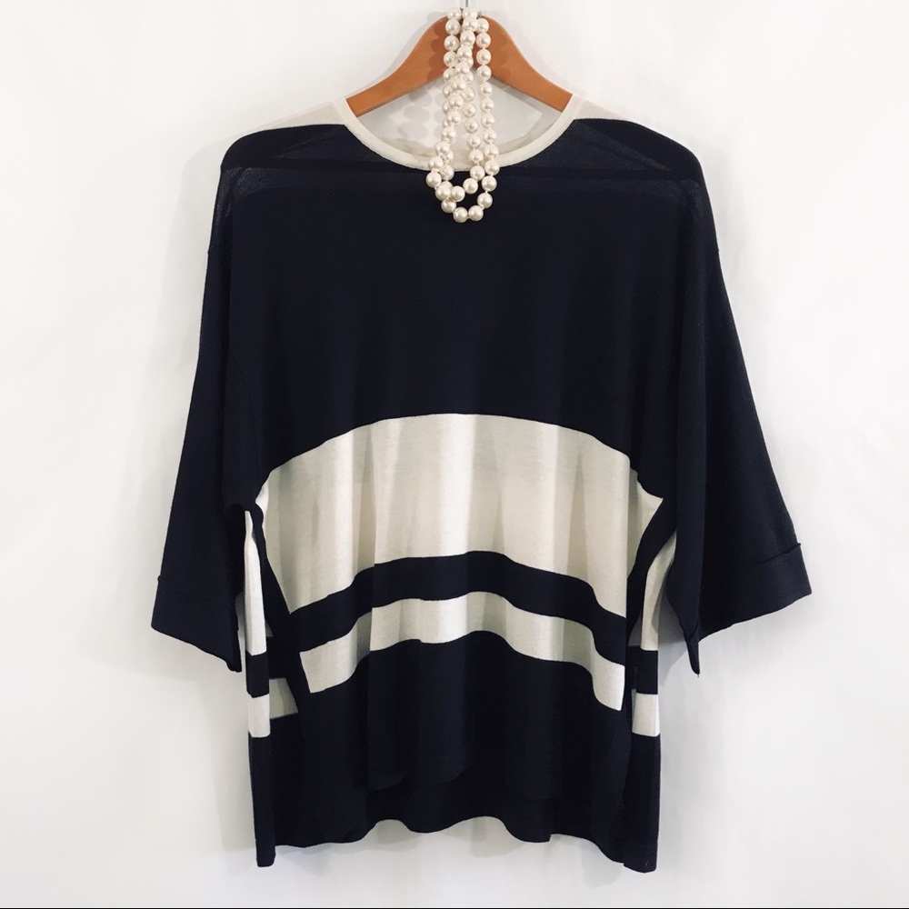 ZOE COUTURE Silk/Cashmere Pullover Sweater Black/Ivory Open Sides